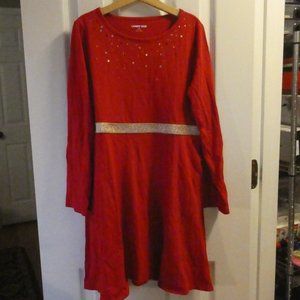 Lands' End Skater Long-sleeve Dress with Glitter Trim, Pockets  Sz M 10/12+